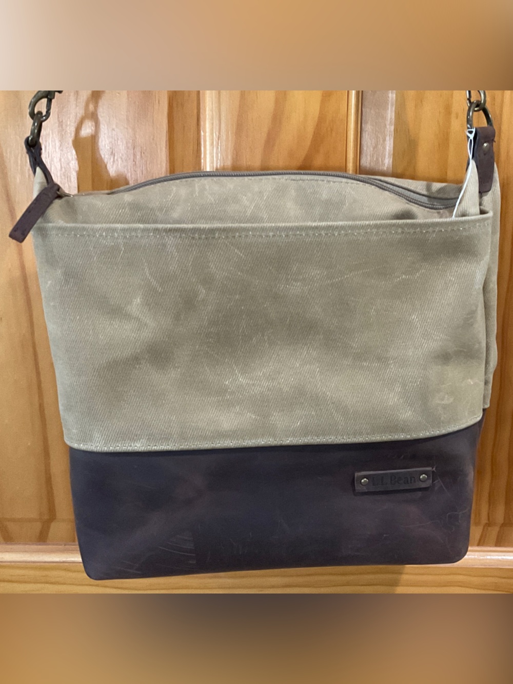 L.L. Bean Olive Green Canvas and Dark Brown Leather Messenger